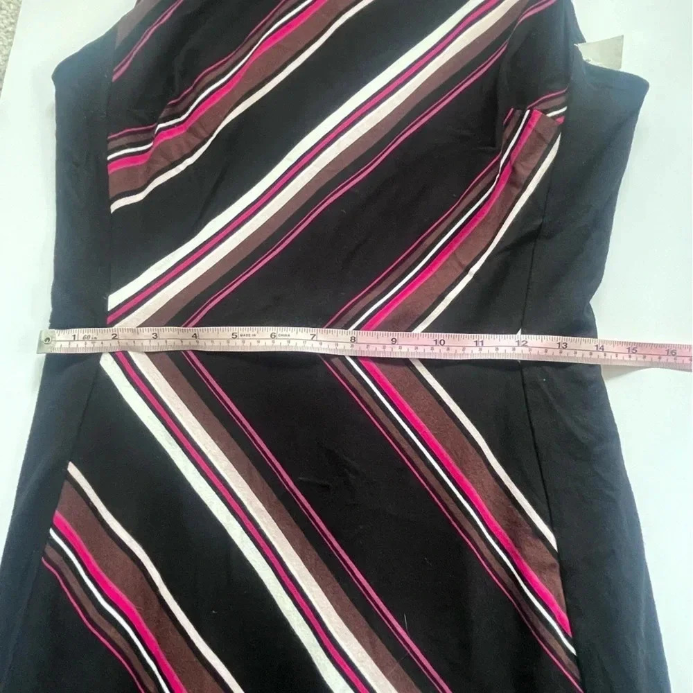 White House Black Market Black and Pint Chevron Striped Midi Dress Women Size 8 - Picture 9 of 10